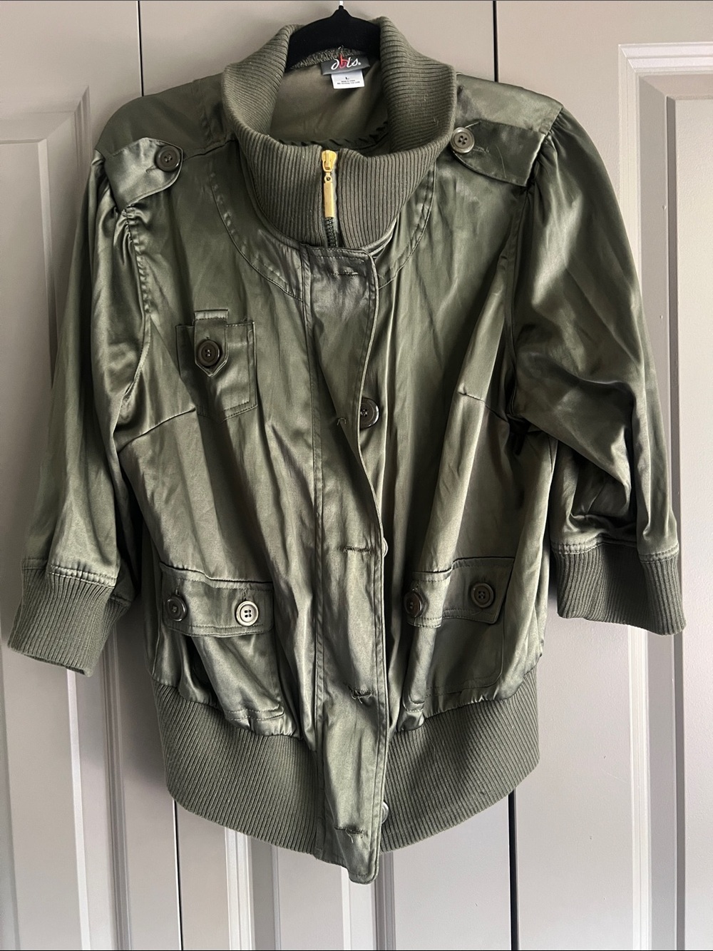 Dots Olive Green Puff Bomber Jacket